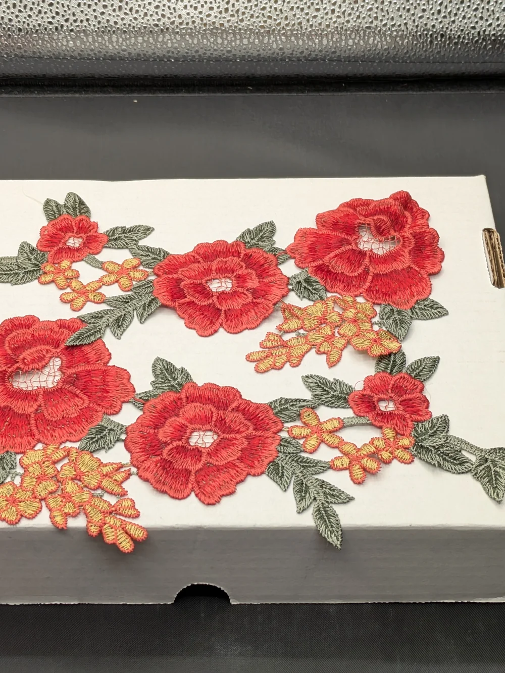 Floral Red & Pink Embroidered Applique Trim